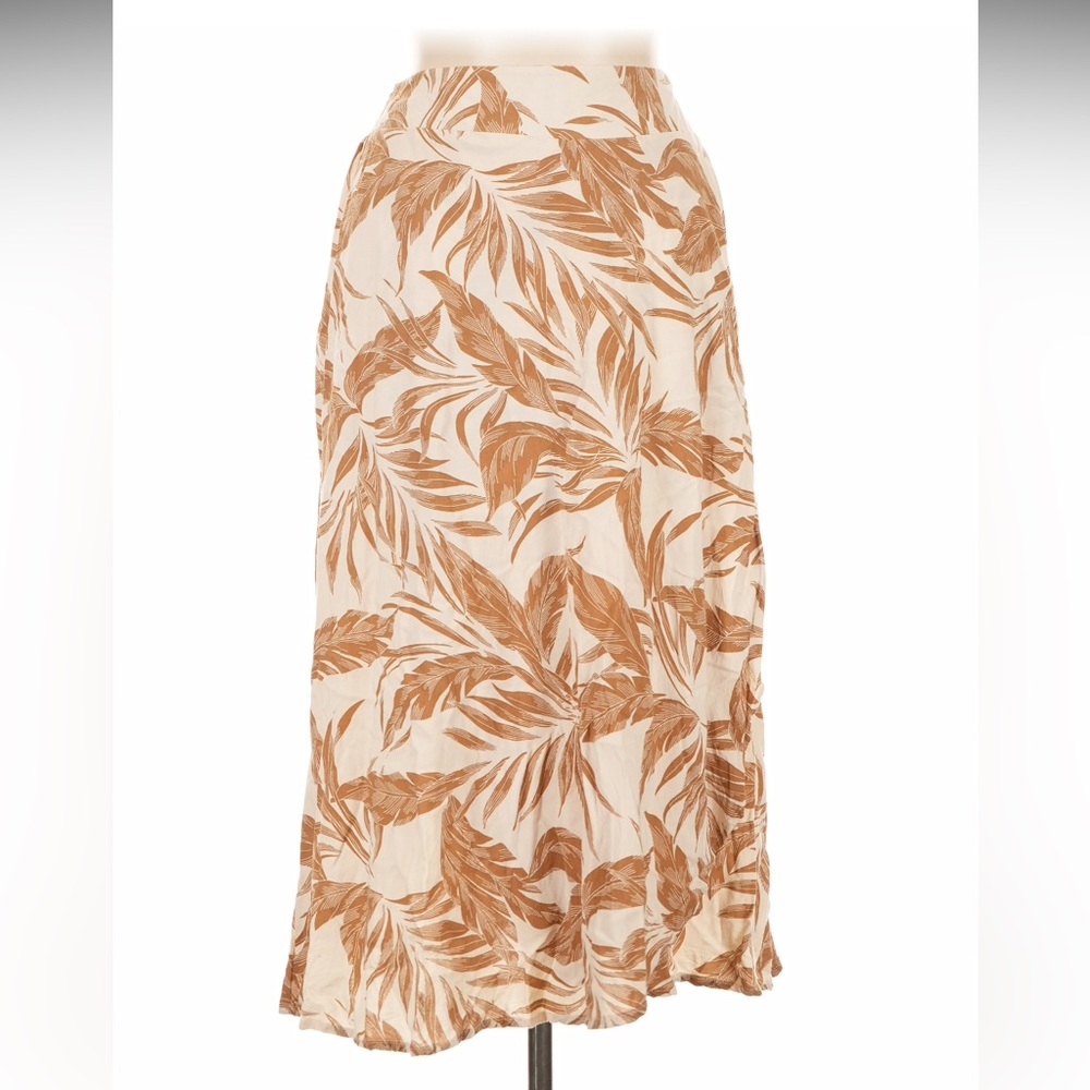 Elegant Brown Leaf Print Midi Skirt